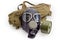 Gas mask against the his cloth bag on white background