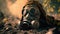 Gas mask on the ground . post-apocalyptic concept, Generative AI