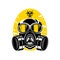 Gas mask with lenses and a hood, sign chemical hazard