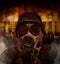 Gas Mask War Soldier in Polluted Danger City