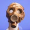 Gas Mask White Mannequin Blue Background