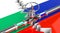 Gas pipeline, flags of Bulgaria and Russia