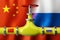 Gas pipeline, flags of China and Russia