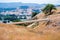 Gas pipeline going through the golden hills of south San Francisco bay area, San Jose, California