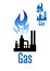 Gas processing factory icon with blue flame