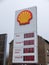 Gas station blue sign for cars and tRodange, Luxembourg - December 10 2019 : Shell Gas / Fuel stationrucks.