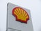 Gas station blue sign for cars and tRodange, Luxembourg - December 10 2019 : Shell Gas / Fuel stationrucks.