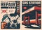 Gas station and car repair shop vintage posters