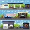 Gas station, car wash and repair shop concept vector banners. People fuel their cars.