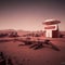 Gas station construction over Mars night retro style