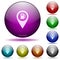 Gas station GPS map location icon in glass sphere buttons