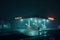 Gas station at midnight, in fog. Generative AI