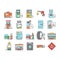 Gas Station Refueling Equipment Icons Set Vector .