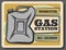 Gas station retro poster, gasoline jerrycan