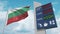 Gas station sign board with rising fuel prices and national flag of Bulgaria, conceptual 3D rendering