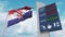 Gas station sign board with rising fuel prices and national flag of Croatia, conceptual 3D rendering