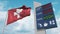 Gas station sign board with rising fuel prices and national flag of Switzerland, conceptual 3D rendering