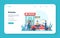 Gas station worker or refueler web banner or landing page. Worker