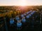 Gas storage sphere tanks in chemical plant, aerial view