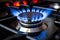 Gas stove with burner, blue flame. AI Generated