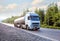 Gas-tank truck goes on highway