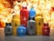 Gas tanks or bottles on explosive flame and fire background. Danger of using gas concept