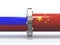 Gas tubes with russian and china flag