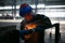 Gas welder cut a pipe at the Zvezda shipyard