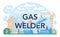 Gas welder typographic header. Professional welder in protective mask