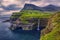 Gasadalur village and Beautiful waterfall,Vagar, Faroe Islands