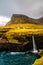 Gasadalur village and waterfall, Faroe Islands, Denmark