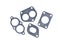 Gasket set of automotive paronite exhaust and intake manifold with metal inserts and auto parts on a white background