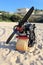 Gasoline engine and propeller for paragliding sail on the beach