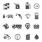 Gasoline station items, refueling equipment glyph icons set