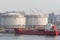Gasoline storage tanks in the seaport.