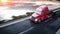 Gasoline tanker, Oil trailer, truck on highway. Very fast driving. Realistic 4K animation.