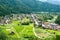 Gassho-zukuri houses at Ogimachi Village in Shirakawago, Gifu, Japan. It is part of UNESCO World Heritage Site