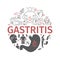 Gastritis banner. Heartburn, Symptoms, Treatment. Line icons set. Vector signs for web graphics.