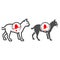 Gastritis in cat line and solid icon, Diseases of pets concept, inflammation of stomach in cat sign on white background