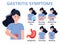 Gastritis symptoms info-graphics vector in flat style. Icons of vomiting, burning stomach are shown. Set of abdominal