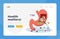 Gastroenterology Medicine and Healthcare Landing Page Template. Tiny Doctor Character Learn Stomach with Helicobacter