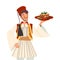 Gastronomic Tourism with Man Character in Tarboosh Holding Authentic Turkish Dish Vector Illustration