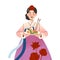 Gastronomic Tourism with Woman Character Holding Authentic Korean Dish with Noodles and Chopsticks Vector Illustration