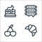 Gastronomy line icons. linear set. quality vector line set such as croissant, cherry, ribs