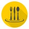 Gastronomy, Restaurant symbol, fork, knife and spoon icon with long shadow