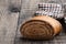 Gata shortbread cookies with nuts and sugar on wooden table