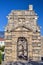 Gate and bell tower of the historic orthodox church of Evangelistria on the island of Kefalonia