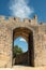 Gate of Convent of Christ or Convento de Cristo, ornately sculpted, Manueline style, hilltop Roman Catholic convent in