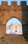 Gate entrance of old medieval castle of Arraiolos village with old church in Alentejo, Portugal