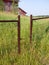 Gate entrance to farm with tall grass